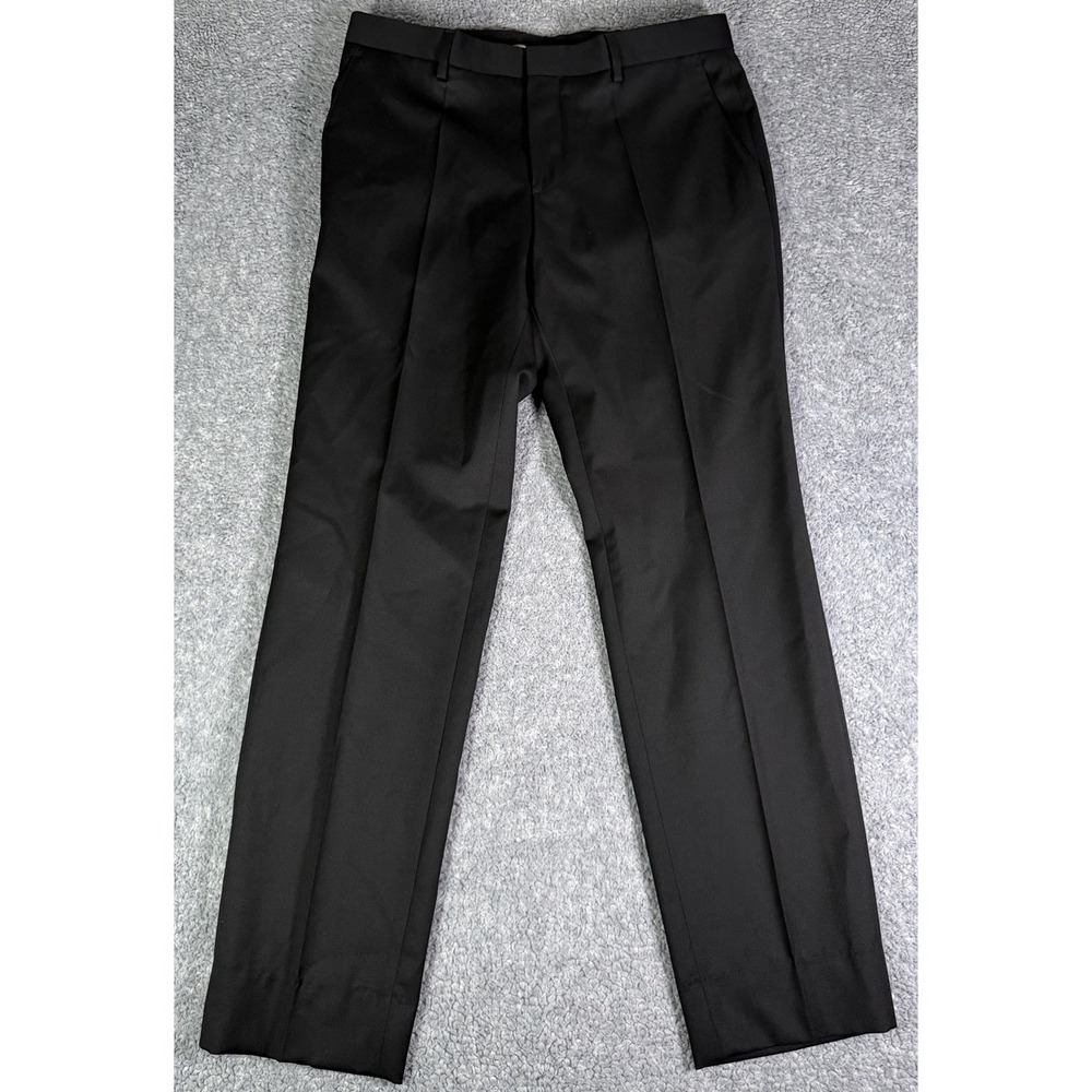 Hugo Boss Genius Pants Mens 32x30 Black 100% Wool Flat Front Slim Fit Trouser
